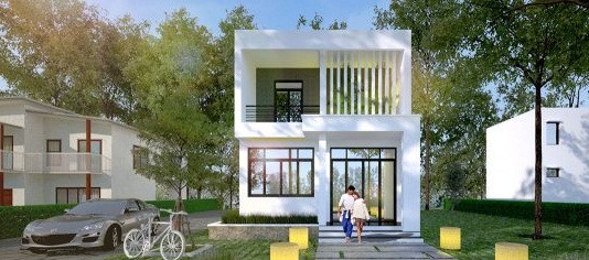 Biệt thự 2 tầng mini với tổng diện tích 1 sàn là 45m2. Tầng 1 gồm 1 nhà vệ sinh, khu vực phòng bếp, phòng ăn và khu vực phòng khách. Tầng 2 gồm 2 phòng ngủ nhỏ và 1 nhà vệ sinh. Ảnh: Thietkethicongnhadep.