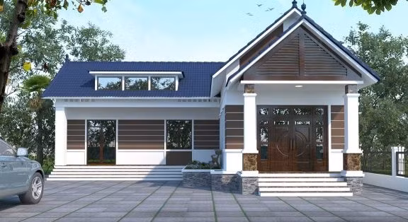 Biệt thự dạng chữ L phù hợp với khu đất diện tích rộng. Ảnh: Thietkethicongnhadep.