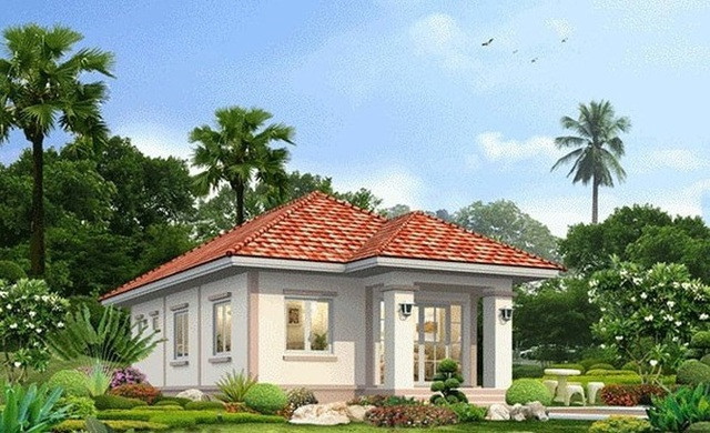 Biệt thự mái thái 1 tầng ấn tượng trên nền diện tích 60m2. Ảnh: Wedo.