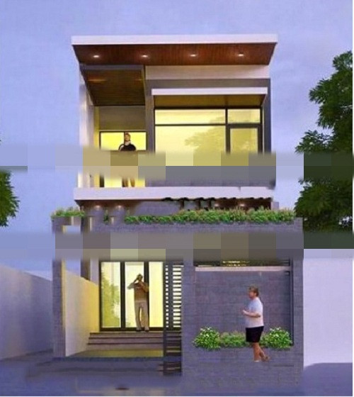 Nhà ống 2 tầng 4 phòng ngủ 5x20m có mặt tiền hiện đại và thanh thoát với những đường nét góc cạnh, tinh tế. Ảnh: Xaydungnamlong.