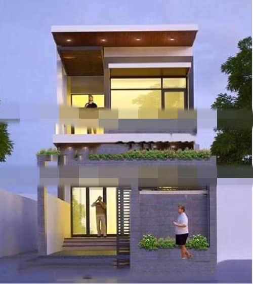 Nhà ống 2 tầng 4 phòng ngủ 5x20m có mặt tiền hiện đại và thanh thoát với những đường nét góc cạnh, tinh tế. Ảnh: Xaydungnamlong.