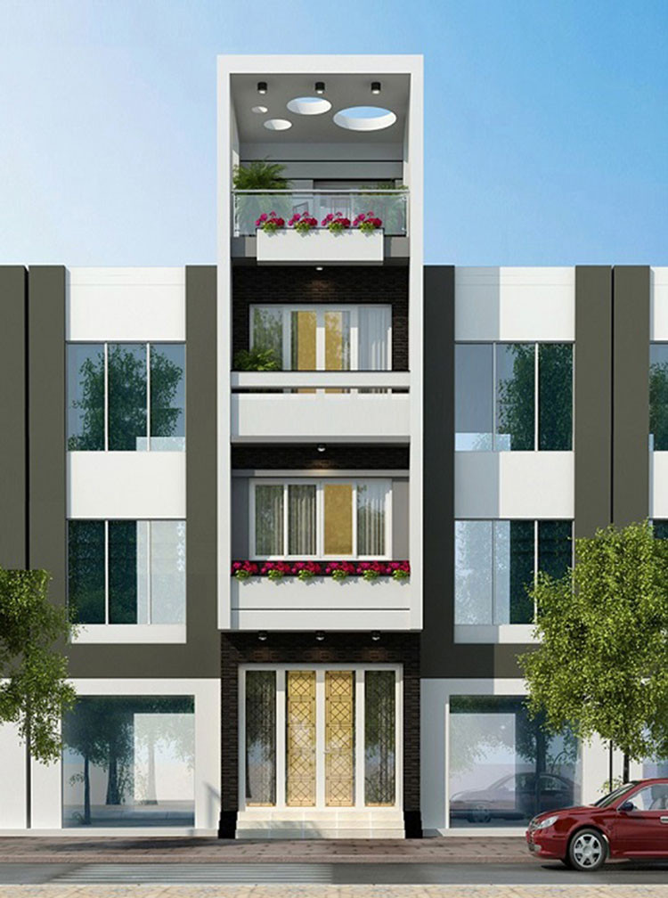 Việc phối màu cam và nâu đen mang đến kiến trúc ngoại thất ấn tượng. Ảnh: Arcviet.