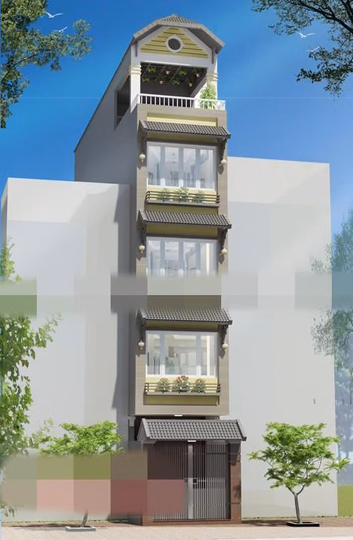 Với mặt tiền rộng hơn 3m, ngôi nhà được thiết kế theo phong cách tân cổ điển, mở cửa sổ tối đa để lấy ánh sáng. Ảnh: Thietkenhaxinh.