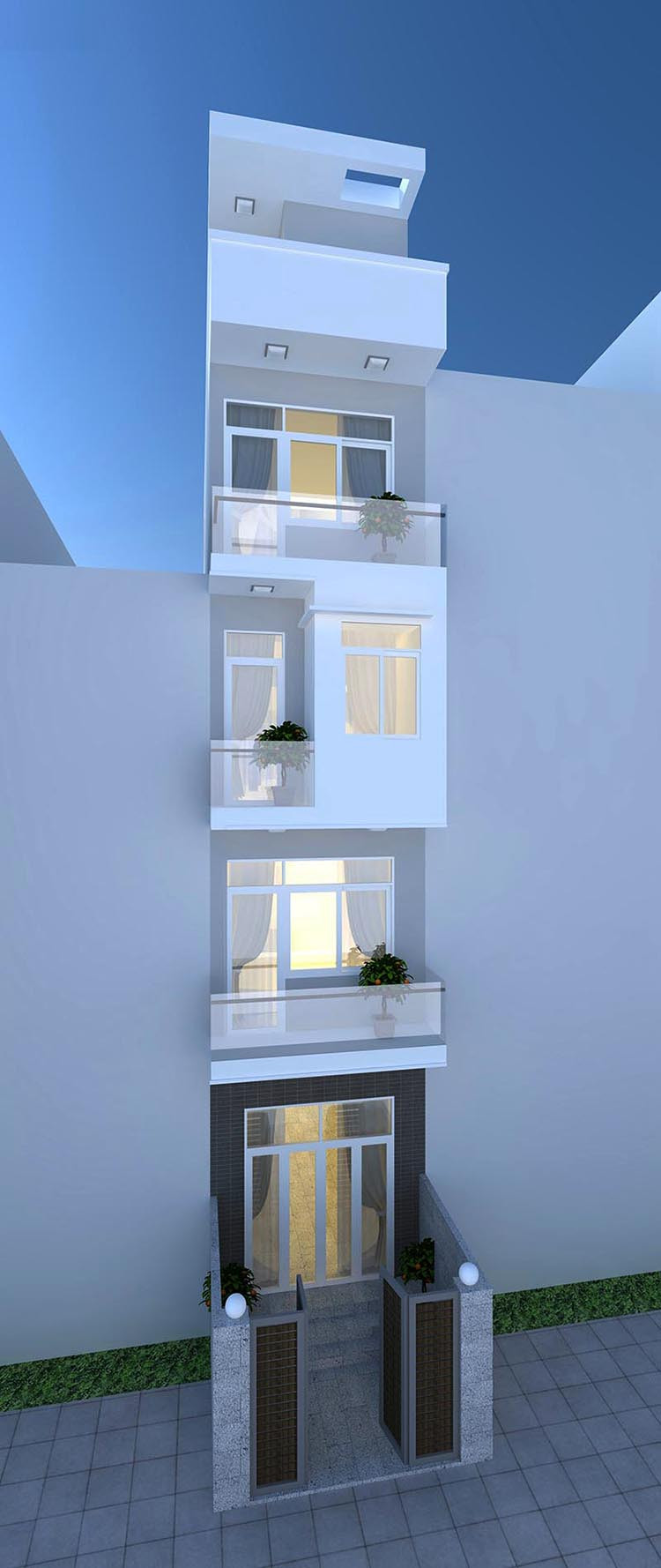 Nhà phố mặt tiền 3m kết hợp kinh doanh sử dụng sơn trắng chủ đạo giúp giải quyết bài toán không gian hẹp. Ảnh: Ktshanoi.