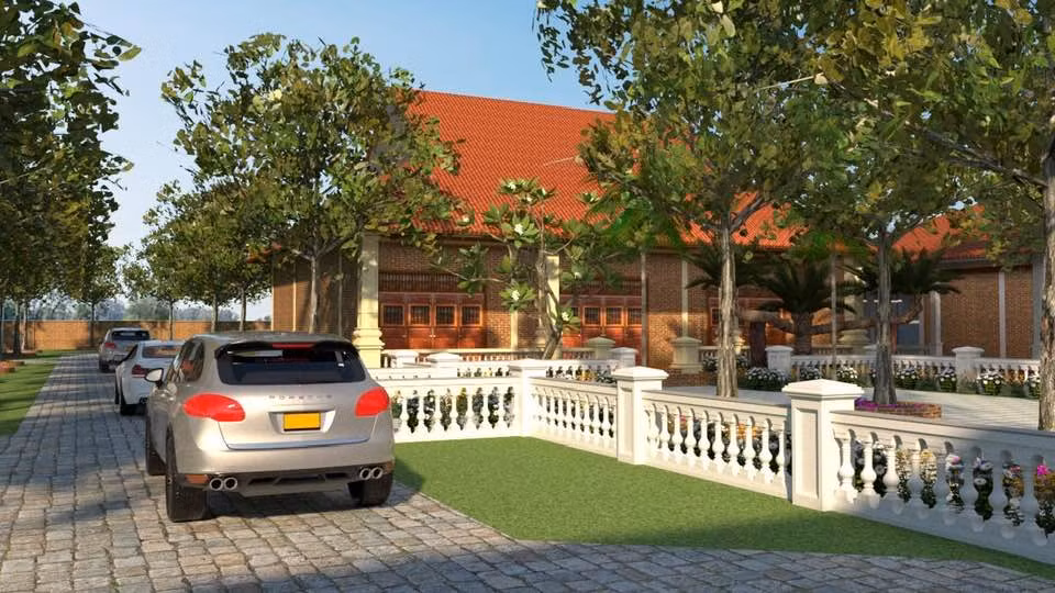 Phủ Trần Lê mang dấp dấp biệt phủ, được bao bọc bởi những bức tường gạch đỏ xây tay mỹ thuật. Ảnh: FBNV.