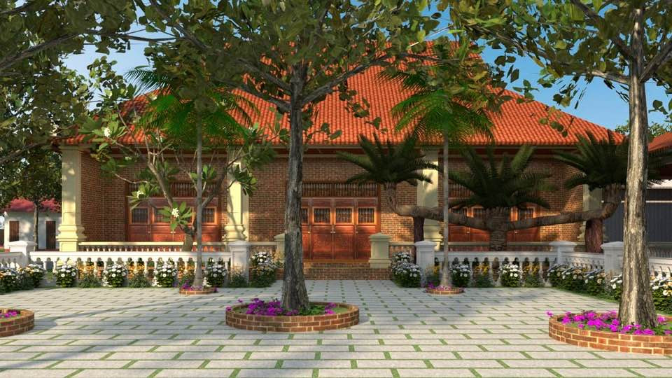 Lý Nhã Kỳ cho biết vì yêu văn hóa, kiến trúc Việt Nam, nên cô đã cho xây dựng kiểu dáng nhà rường 3 gian có kết cấu bằng gỗ, lợp mái ngói sang trọng. Ảnh: FBNV.