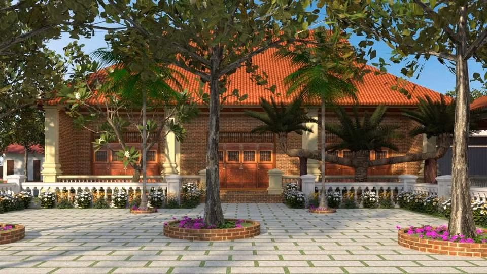 Lý Nhã Kỳ cho biết vì yêu văn hóa, kiến trúc Việt Nam, nên cô đã cho xây dựng kiểu dáng nhà rường 3 gian có kết cấu bằng gỗ, lợp mái ngói sang trọng. Ảnh: FBNV.