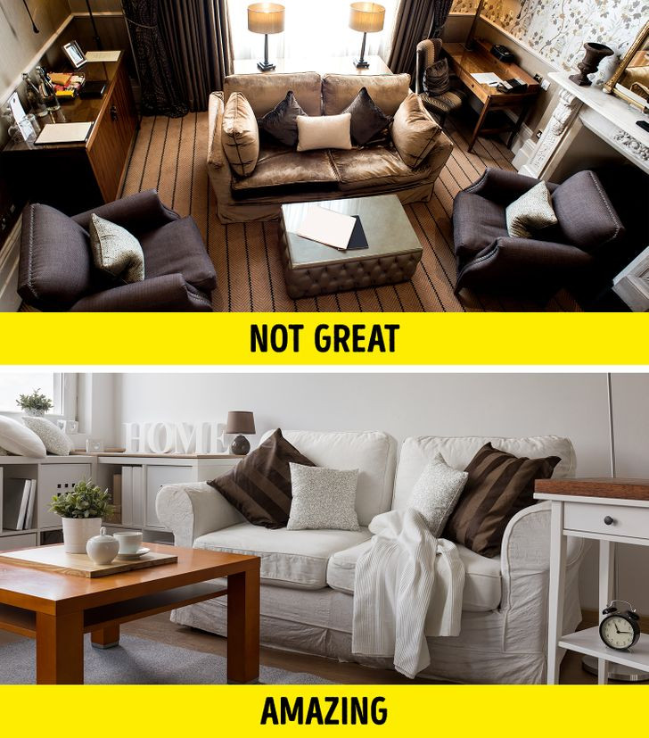 Cho dù bạn thích màu sắc lộng lẫy và riêng biệt nhưng đó không phải lựa chọn tốt nhất với căn nhà nhỏ. Trong khi đó, sơn tường màu sáng, đặc biệt là màu trắng là gam màu lý tưởng nhất vì nó tạo cảm giác căn phòng rộng rãi và sáng sủa hơn.