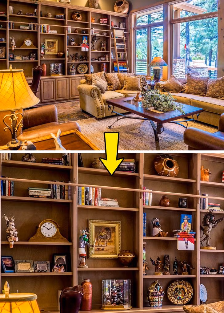 Giá sách lớn vừa giúp trang trí vừa là nơi lưu trữ đồ.