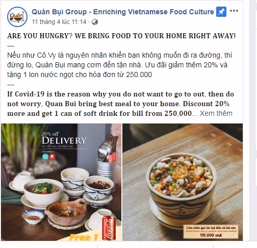 Mới đây, Quán Bụi của Mai Phương Thúy cũng tung ra chương trình khuyến mãi thu hút khách hàng trong mùa dịch.