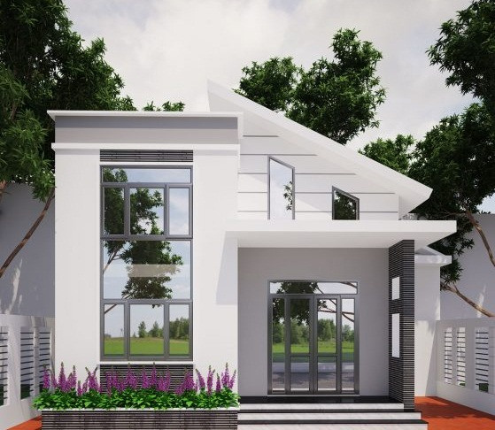 Mang phong cách hiện đại, ngôi nhà sử dụng hệ thống cửa kính lớn để tạo không gian mở, tận dụng ánh sáng tự nhiên. Ảnh: Vtkong.