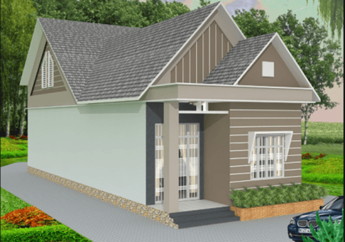 Nhà cấp 4 tạo điểm nhấn với những đường gờ chỉ lõm màu trắng. Kiếu mái thái cân đối với độ dốc cao giúp thoát nước nhanh về mùa mưa và thoáng mát về mùa hè. Ảnh: Wedo.