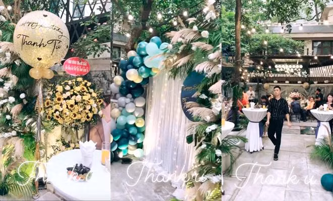 Khuôn viên căn biệt thự hoành tráng, ngập tràn hoa tươi trong tiệc sinh nhật của Thanh Tú. Ảnh: Facebook.