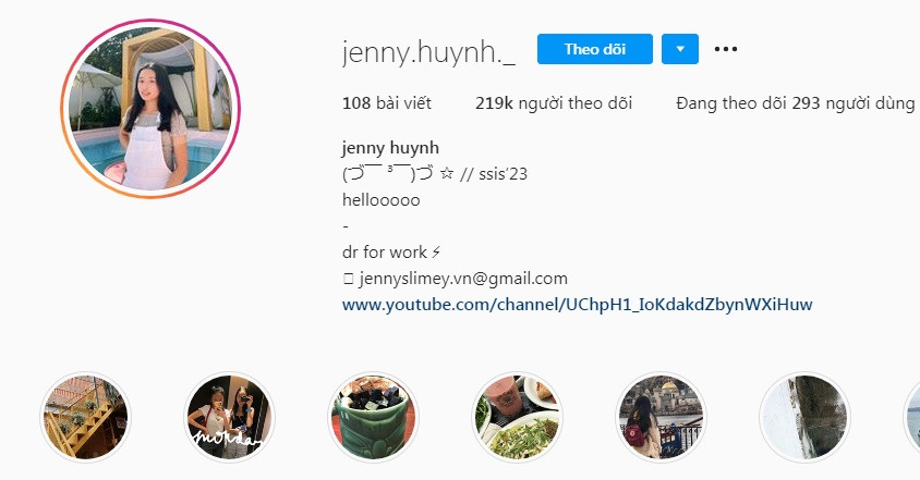 Bên cạnh nguồn thu từ kênh Youtube chính, Jenny Huỳnh còn sở hữu tài khoản Instagram với hơn 200.000 người theo dõi.