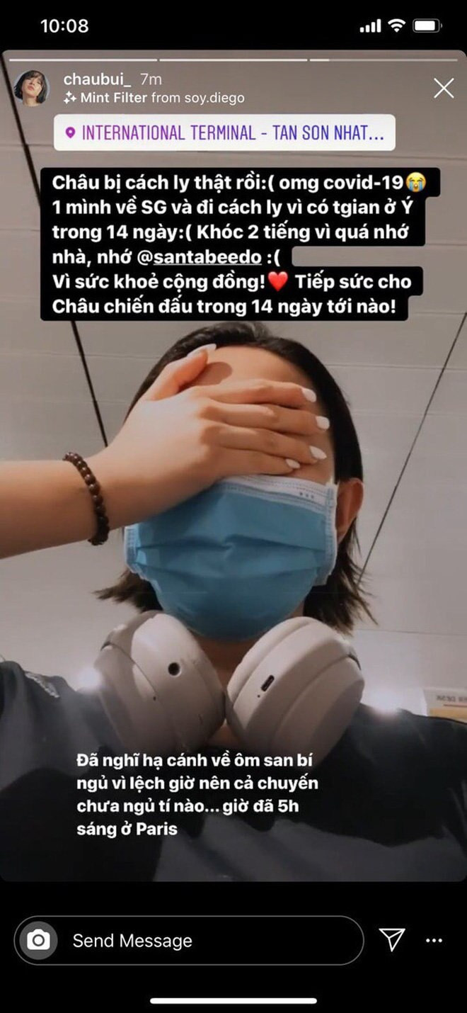 Mới đây, Châu Bùi - một trong những khách mời tham gia tuần lễ thời trang tại Ý đã bị cách ly sau khi trở về nước.