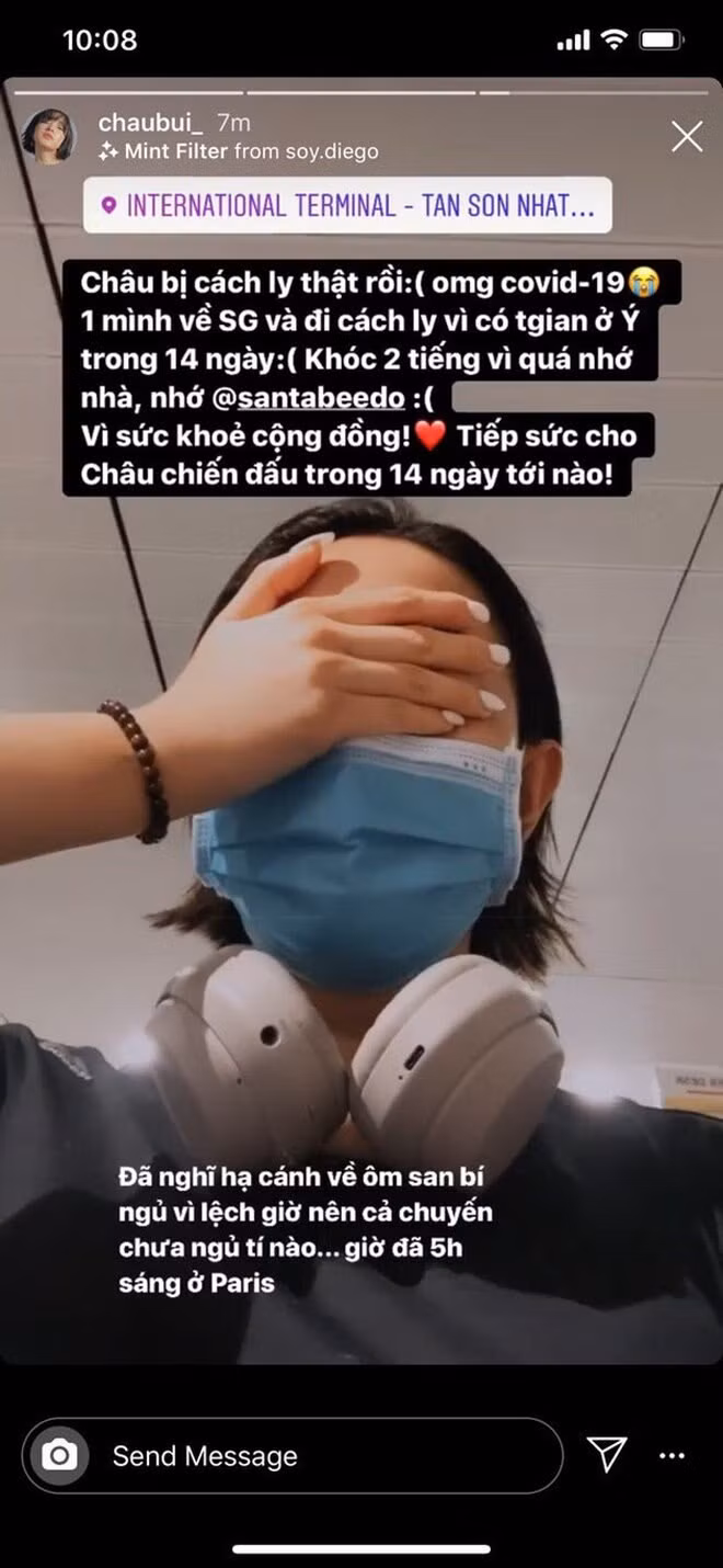 Mới đây, Châu Bùi - một trong những khách mời tham gia tuần lễ thời trang tại Ý đã bị cách ly sau khi trở về nước.