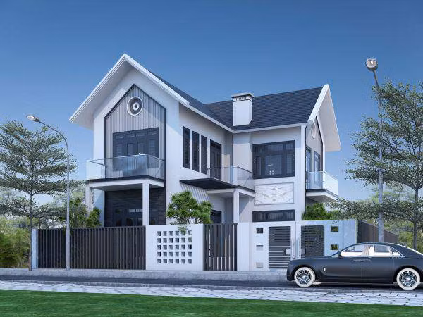 Nhà 2 tầng gây ấn tượng với mái thái dốc, nhọn, tạo được sự cuốn hút trong mọi ánh nhìn. Ảnh: Wedo.