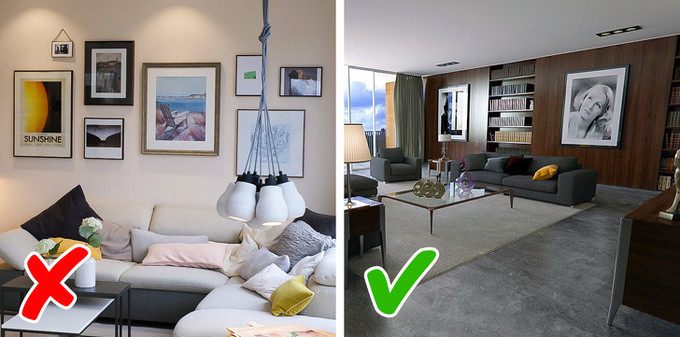 Treo quá nhiều tranh trên tường có thể khiến người xem hoa mắt.