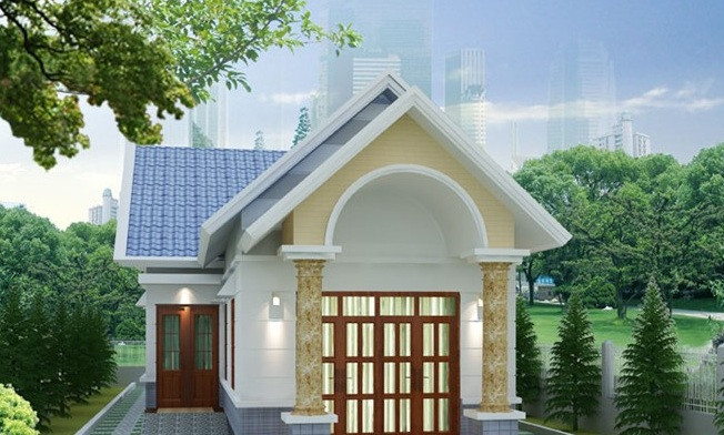  Nhà mái thái chữ L có sân vườn rộng rãi thoáng mát, gồm 3 phòng ngủ. Ảnh: Nhadep.