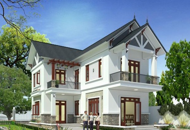 Mang kiểu dáng kiến trúc biệt thự mini, ngôi nhà 2 tầng sở hữu diện mạo bên ngoài hiện đại, đơn giản với ban công khung thép tĩnh điện. Ảnh: Thietkenhadepmoi.