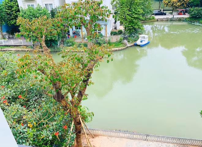 Ngay cạnh biệt thự của Lã Thanh Huyền là hồ nước thơ mộng.