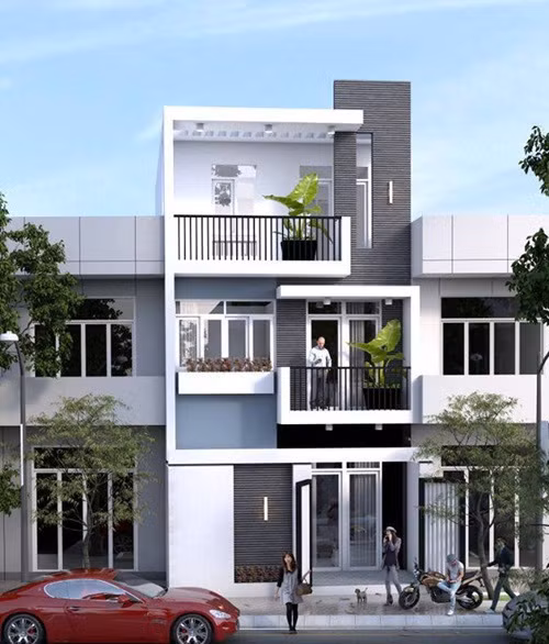 Mẫu nhà 3 tầng thiết kế đơn giản, sử dụng vật tư hiện đại không cầu kì, giúp giảm chi phí tối đa cho chủ đầu tư. Ảnh: Songphatconstruction. Video: Kiến trúc hiện đại cho ngôi nhà liền kề. Nguồn: VTC1