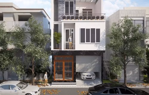 Với gia đình có quỹ đất thoải mái hơn thì nhà 3 tầng với thiết kế gara ngay tại tầng trệt hoặc tầng hầm là lựa chọn phù hợp. Ảnh: Invert.