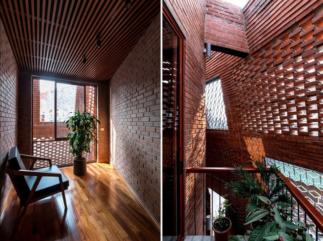 Bên trong giữa 2 bức tường, cây xanh được trồng khắp nơi giúp mang màu xanh tươi và không khí trong lành cho không gian sống. Nguồn: Báo Xây Dựng.