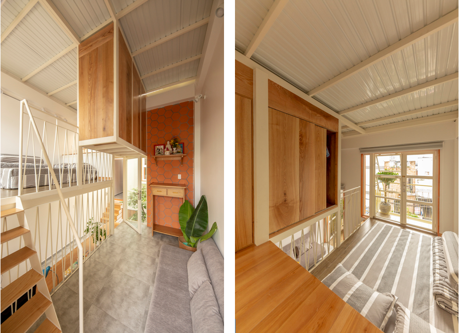 Để tối đa hóa không gian sống và giúp cho con trai nhỏ vui chơi, phòng ngủ, phòng học và phòng sinh hoạt chung được đặt ở các cấp độ phân chia.