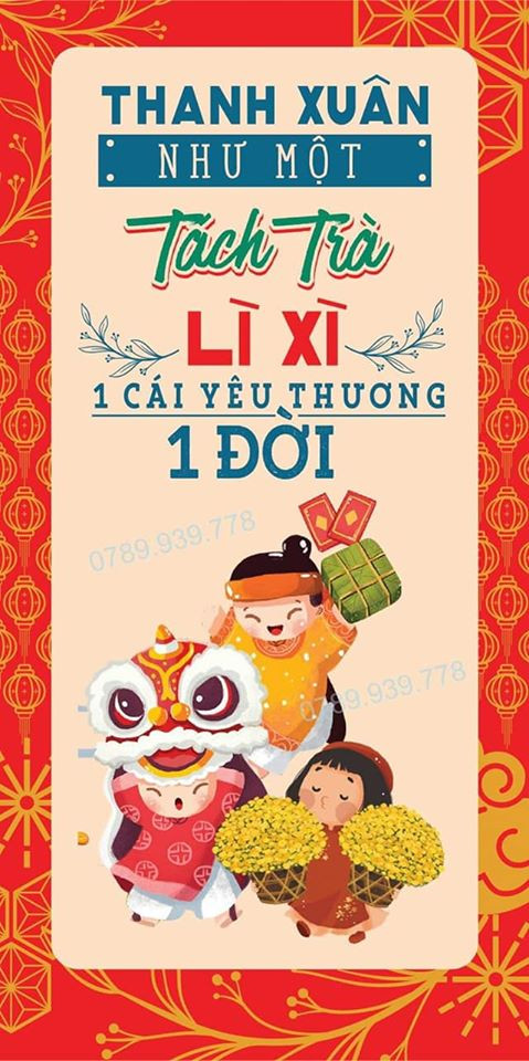 Bao lì xì in câu nói hot trend “Thanh xuân như một chén trà” được giới trẻ hưởng ứng. Ảnh: Facebook.