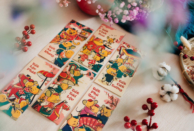 Phong bao lì xì đám cưới chuột in trên giấy có giá 18.000 - 30.000 đồng/6 chiếc. Ảnh: Nhipsongkinhte.