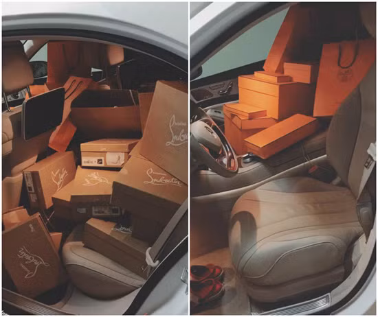 Không chỉ đi xe sang, nữ ca sĩ Miu Lê còn khoe ảnh hàng hiệu chất đầy xe trên trang cá nhân.