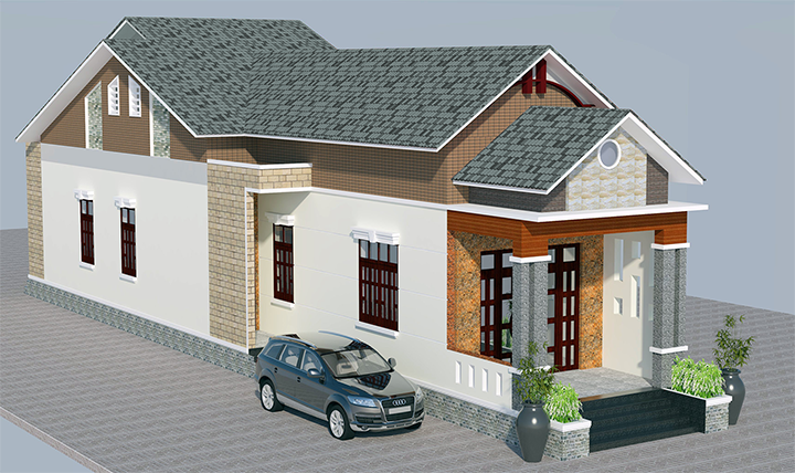 Nhà mái thái với thiết kế lồi trước được đánh giá cao về mĩ quan cũng như chất lượng và chi phí xây nhà.