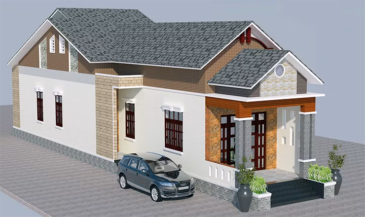 Nhà mái thái với thiết kế lồi trước được đánh giá cao về mĩ quan cũng như chất lượng và chi phí xây nhà.