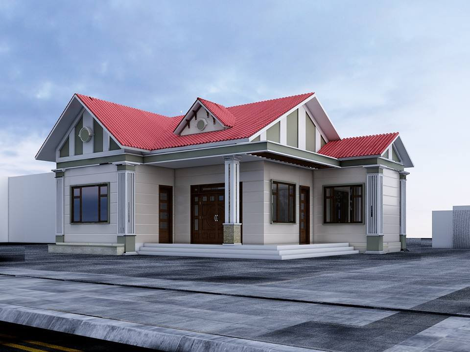 Phần hiên trước nhà thiết kế men theo hình chữ L cùng với khoảng sân trước được ốp lát gạch màu xám sáng tạo nên không gian có sự thoáng rộng và bắt mắt. Ảnh: Wedo.