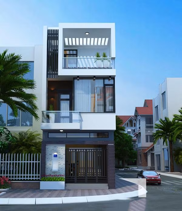 Không chỉ gây ấn tượng bởi hiệu ứng từ các ô cửa lồi, ngôi nhà này còn gây chú ý bởi khoảng ban công rộng của tầng 2 và tầng 3. Ảnh: Internet.