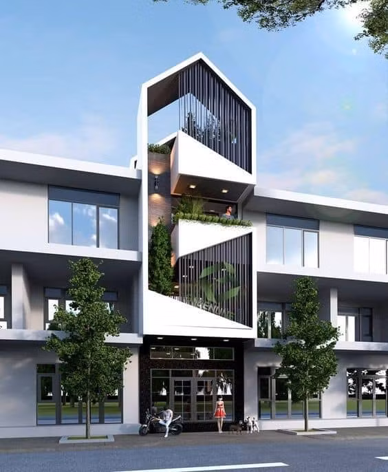  Mẫu nhà 3 tầng hiện đại sử dụng các khối hình vuông – phẳng – thẳng độc đáo. Ảnh: Noihatduongdai.