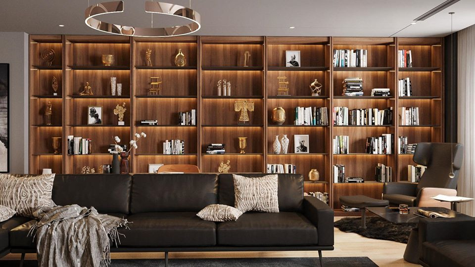 Kệ lớn vừa để đồ trang trí vừa làm giá sách.