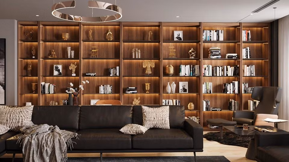 Kệ lớn vừa để đồ trang trí vừa làm giá sách.