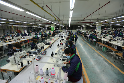 Hàng trăm công nhân tất bật làm việc.