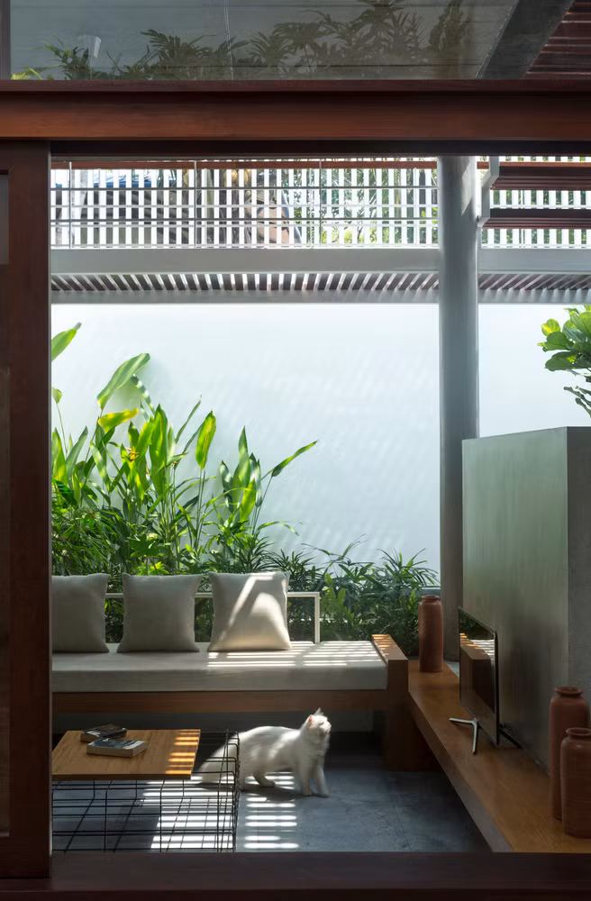 Mọi không gian đều có ánh nắng và cây xanh hòa quyện.