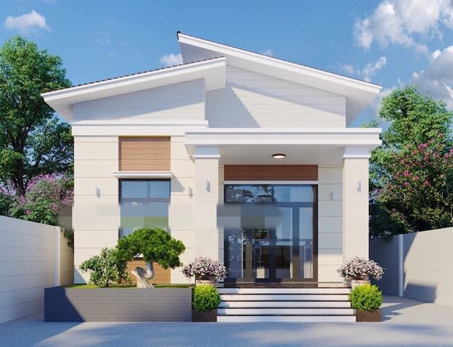 Nhà cấp 4 mái lệch thiết kế hiện đại gồm 3 phòng ngủ rộng diện tích 150m2. Ảnh: Thietkenhadepmoi.