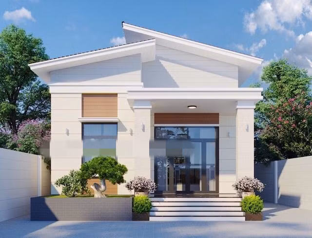 Nhà cấp 4 mái lệch thiết kế hiện đại gồm 3 phòng ngủ rộng diện tích 150m2. Ảnh: Thietkenhadepmoi.