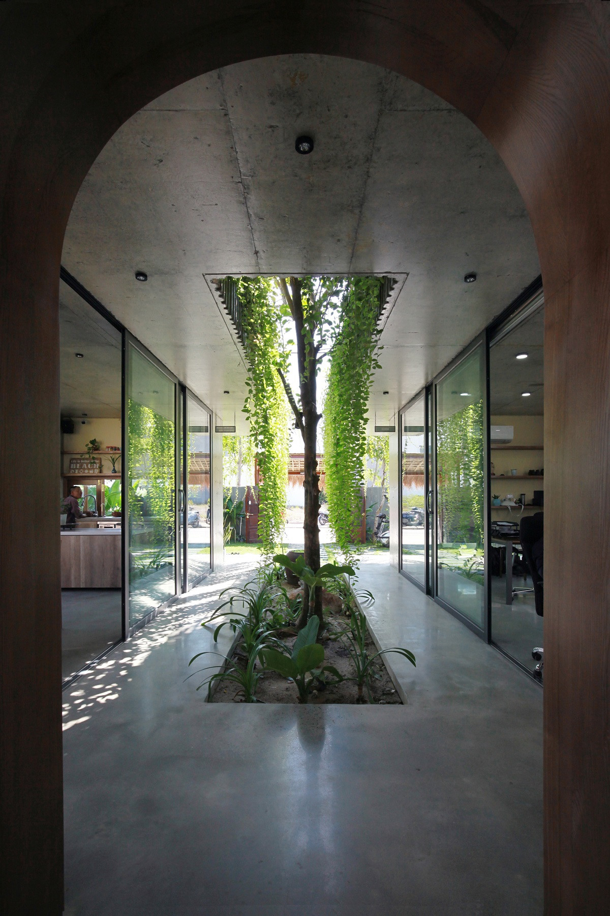 Không gian xanh mướt bên trong căn nhà mái lá.