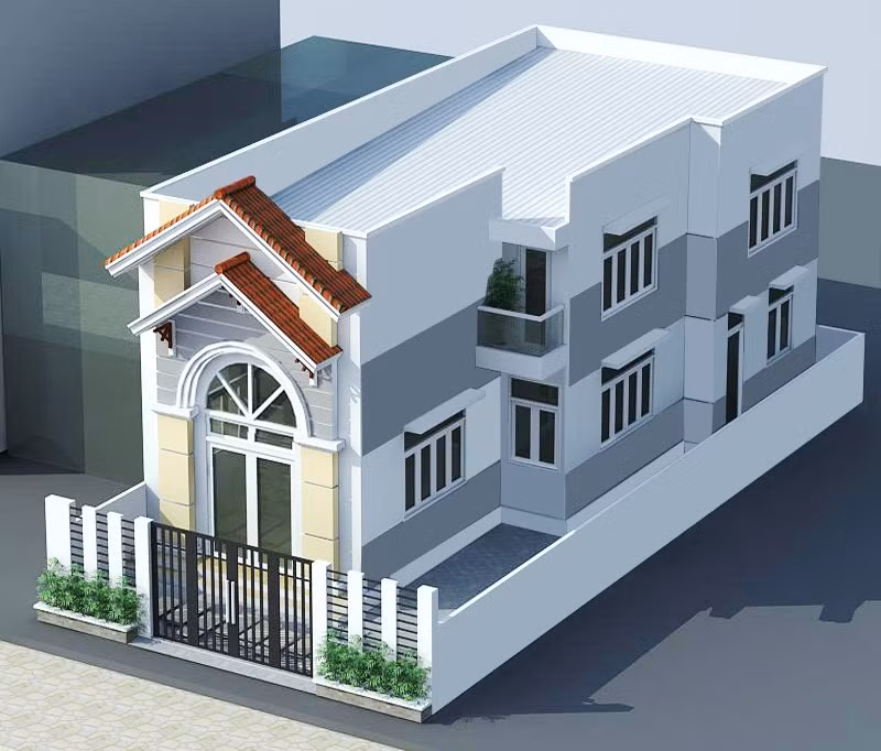 Nhà cấp 4 5x20m mang hình khối kiến trúc ấn tượng với những đường gờ, phào chỉ tuyệt đẹp và hoàn mĩ. Ảnh: Wedo.