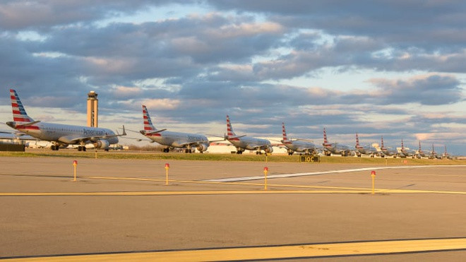 Dàn máy bay xếp hàng tại Pittsburgh, Pennsylvania. Ảnh: American Airlines.