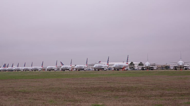 Boeing 737, 757, 777 và 787 của American Airlines đậu dày đặc tại sân bay Tulsa. Ảnh: American Airlines.