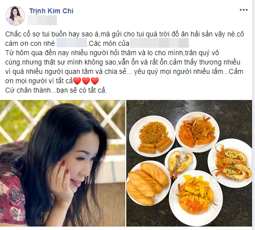 Trước lời lẽ tiêu cực chĩa vào mình, mới đây Á hậu Việt Nam 1994 có động thái đáp trả. Trên trang cá nhân, Trịnh Kim Chi đăng tải hình ảnh vui vẻ. Nữ nghệ sĩ tiết lộ từ hôm qua đến nay được nhiều người hỏi thăm, lo lắng khiến cô vô cùng trân quý. Á hậu khẳng định bản thân vẫn ổn. Ảnh: FBNV