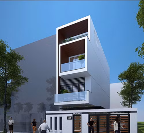 Ngoài 3 sảnh tầng được bố trí các phòng chức năng cần thiết, sân thượng tại tầng tum là một tiện ích mở rộng, thông gió và lấy sáng từ trên cao bổ sung cho các gian phòng phía sau qua cầu thang trung tâm. Ảnh: Maunhadepmoi.