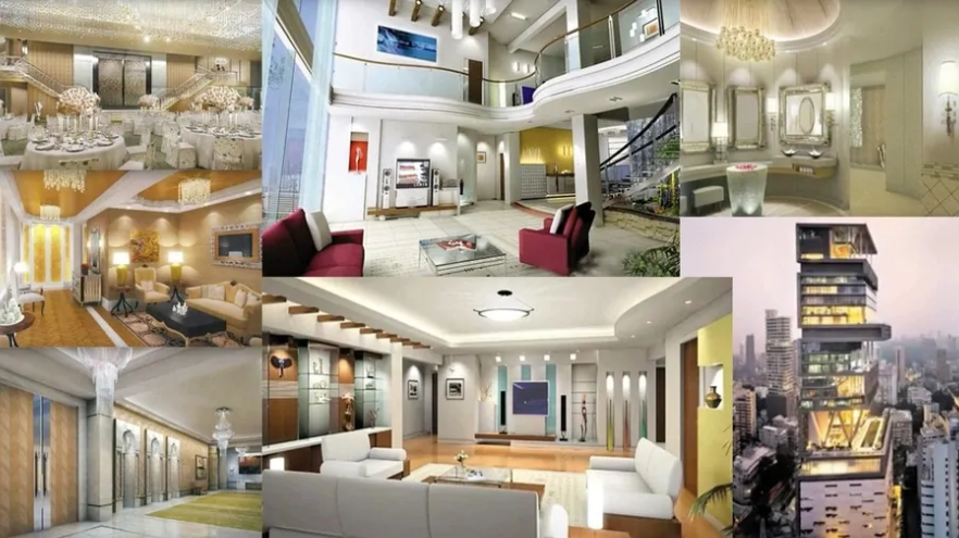 Ngôi nhà cao 27 tầng, có tận 6 tầng hầm để xe, 4 sân bay trực thăng, và được phục vụ bởi đội ngũ 600 nhân viên.